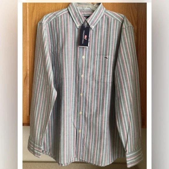 Vineyard Vines Stripe Oxford-Whale Logo Long Sleeve Shirt-NWT - Picture 4 of 10